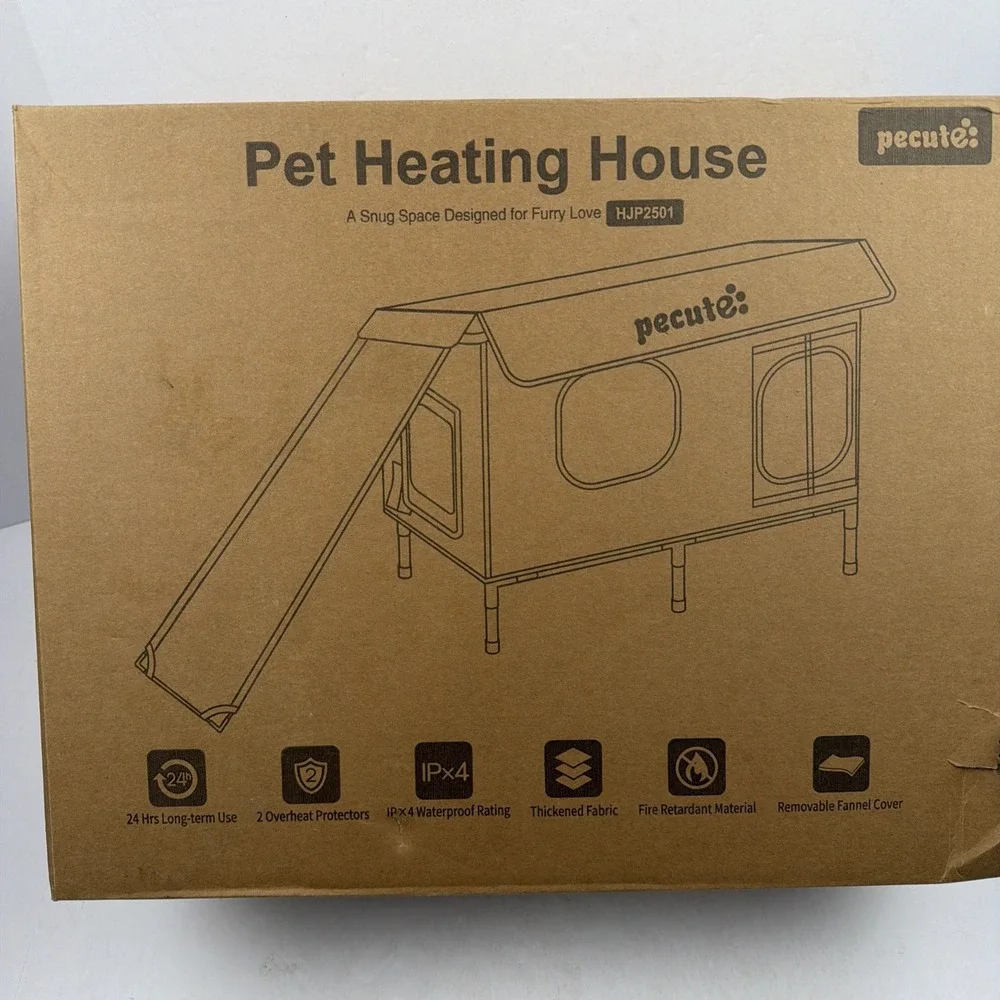 Heated Outdoor Cat House with Heating‎ Pad Weatherproof Insulated Winter Shelter